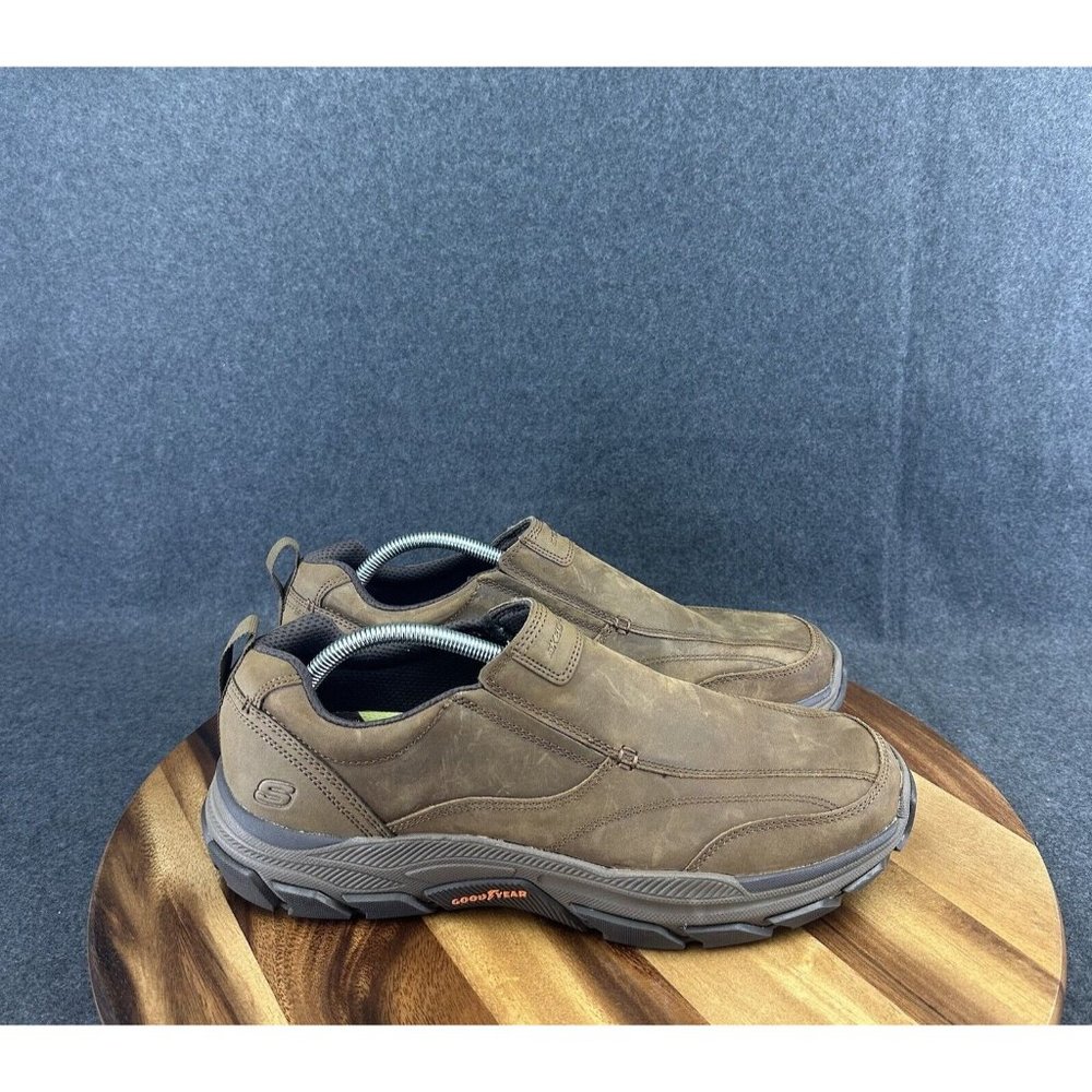 Skechers Respected Lowry Slip-On Shoes Men's Size 12 Brown Leather Comfort